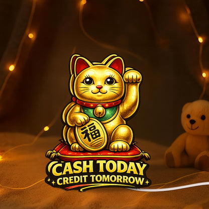 Premium Business Display Light Box – Golden Lucky Cat LED Sign for Office & Shop Décor